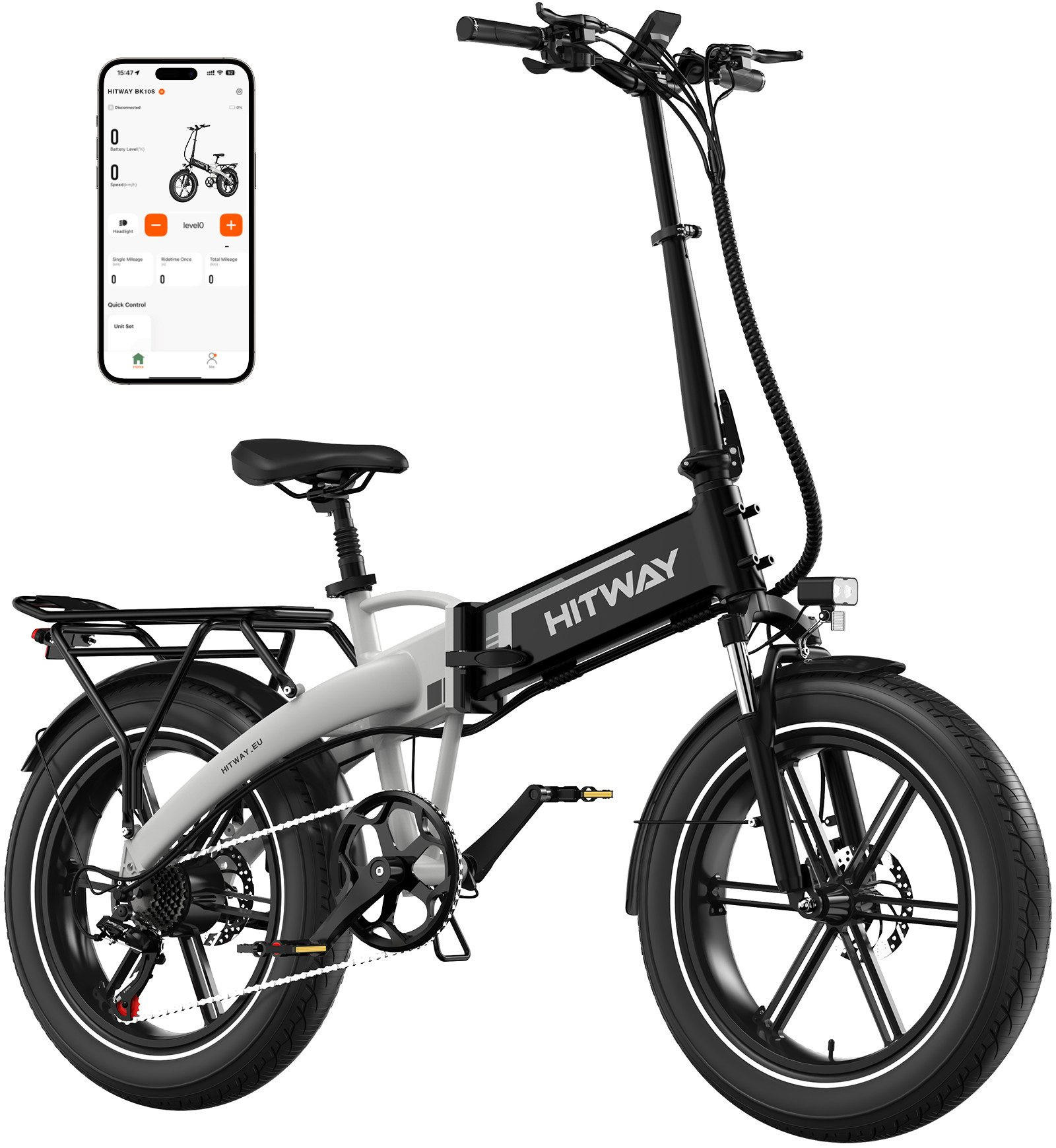 E-BIKE Klapprad BK10S1 20"×4.0", 624 Wh, 7-Gang, Aluminiumrahmen - Weiß, Metall (38cm) - HITWAY