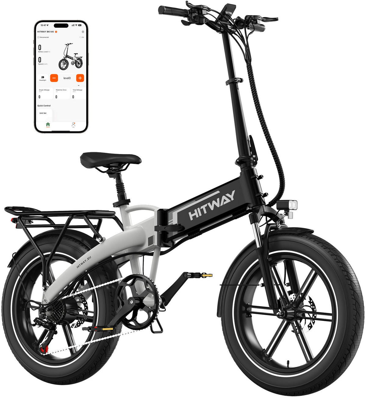 E-BIKE Klapprad BK10S1 20"×4.0", 624 Wh, 7-Gang, Aluminiumrahmen - Weiß, Metall (38cm) - HITWAY