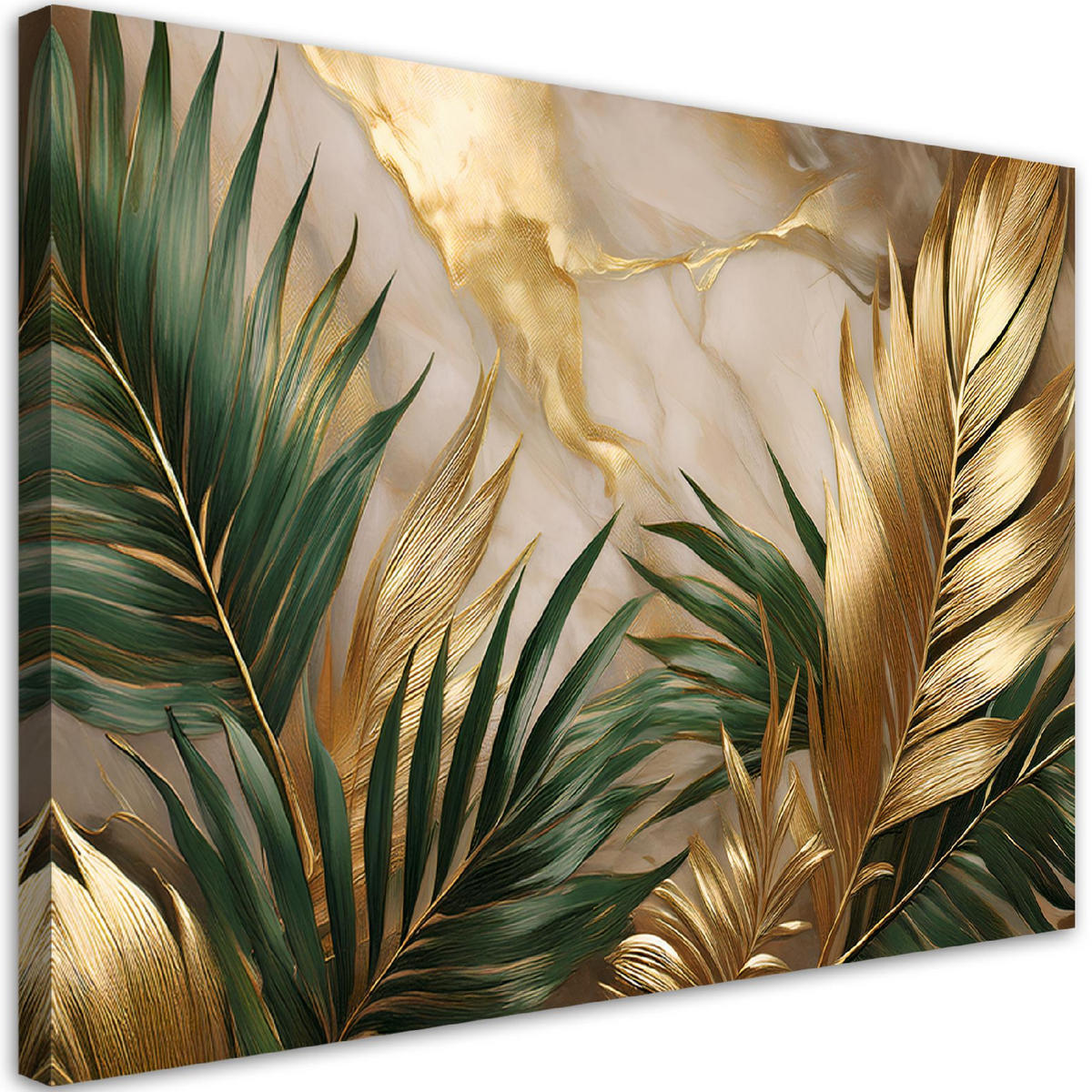 WANDBILD palmblätter auf goldenem marmorhintergrund - Goldfarben, Textil (60/40cm) - Feeby