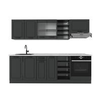 KÜCHENZEILE R-Line Anthrazit Landhaus/Anthrazit 240 cm , AP Marmor - Anthrazit, Holzwerkstoff (240/81.6/60cm) - Vicco
