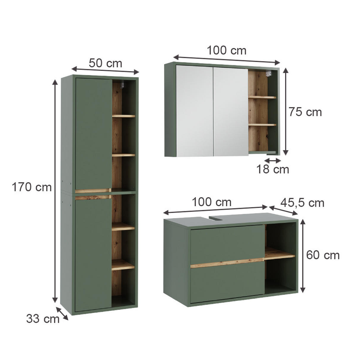 Eiche Artisan/Grün, Holzwerkstoff (100/60/45.5cm) - Vicco