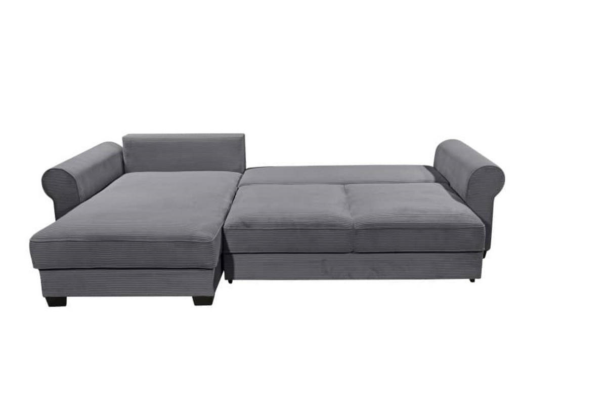 ECKSOFA beidseitig montierbar, Schlaffunktion mit Bettkasten und Nosagfederung in Breitcord - Dunkelgrau/Schwarz, Textil (318/197cm) - ed exciting design