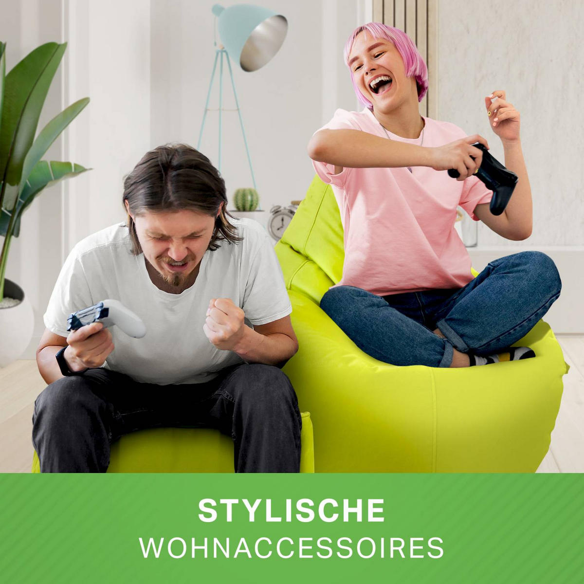 SITZSACK + Hocker "Cozy+Cube" 2er Set - Hellgrün, Textil (70/90/80cm) - Green Bean