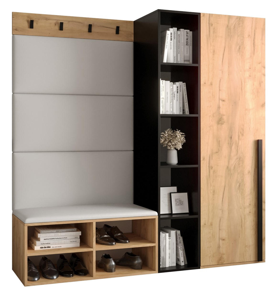 GARDEROBEN-SET 164/184/42 - Eichefarben/Schwarz, Holz/Kunststoff (164/184/42cm) - MÖBEL KRYSPOL