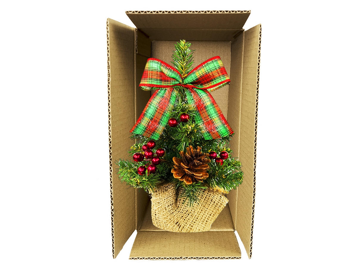 LAALU WEIHNACHTSBAUM geschmückt künstlich mit 27 Ornamenten TINY 8 im Topf 25 cm - Rot/Braun, Kunststoff (25cm) - LAALU