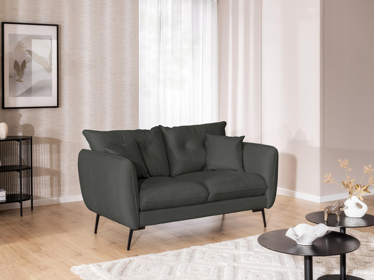 SITZGARNITUR 2+1 Nordloft Dunkelgrau Samt - Dunkelgrau/Schwarz, Holz/Textil (133/86/59cm) - S-Style Möbel