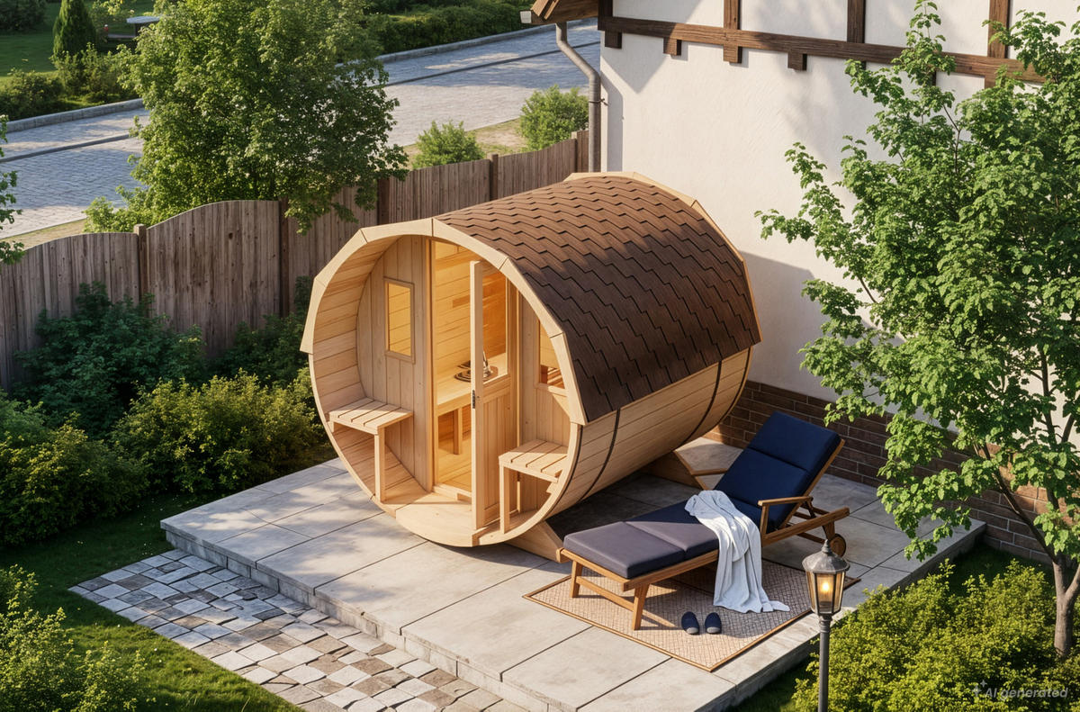FASSSAUNA Holz Sam - Naturfarben, Holz (220/231/280cm) - FinnTherm