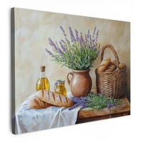 LEINWANDBILD Lavendel - Brot - Stilleben 40x30 cm - Flieder, Textil (40/30cm) - MuchoWow