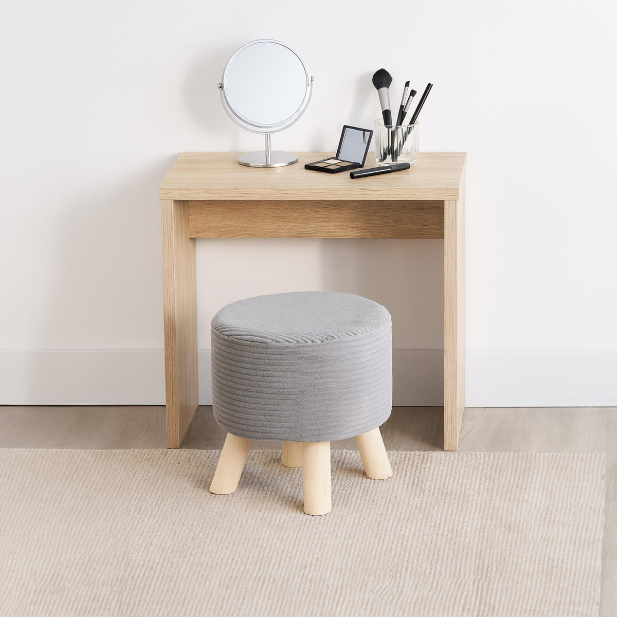 CORD-HOCKER - Hellgrau/Naturfarben, Holz/Textil (30/30/30cm) - Relaxdays