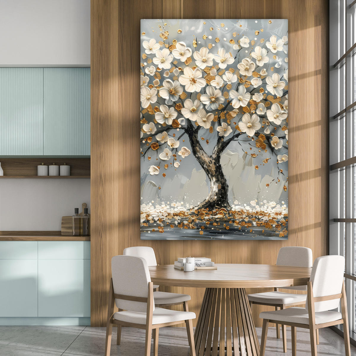 LEINWANDBILD Baum - Blumen - Weiß - Natur - Kunst Deko Groß 90x140 cm - Weiß, Textil (90/140cm) - MuchoWow