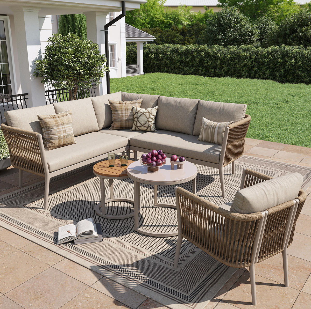 GARTENLOUNGE-SET 114,5/61/67 cm beige aus Metall und Olefin modular - Beige, Metall - OKWISH