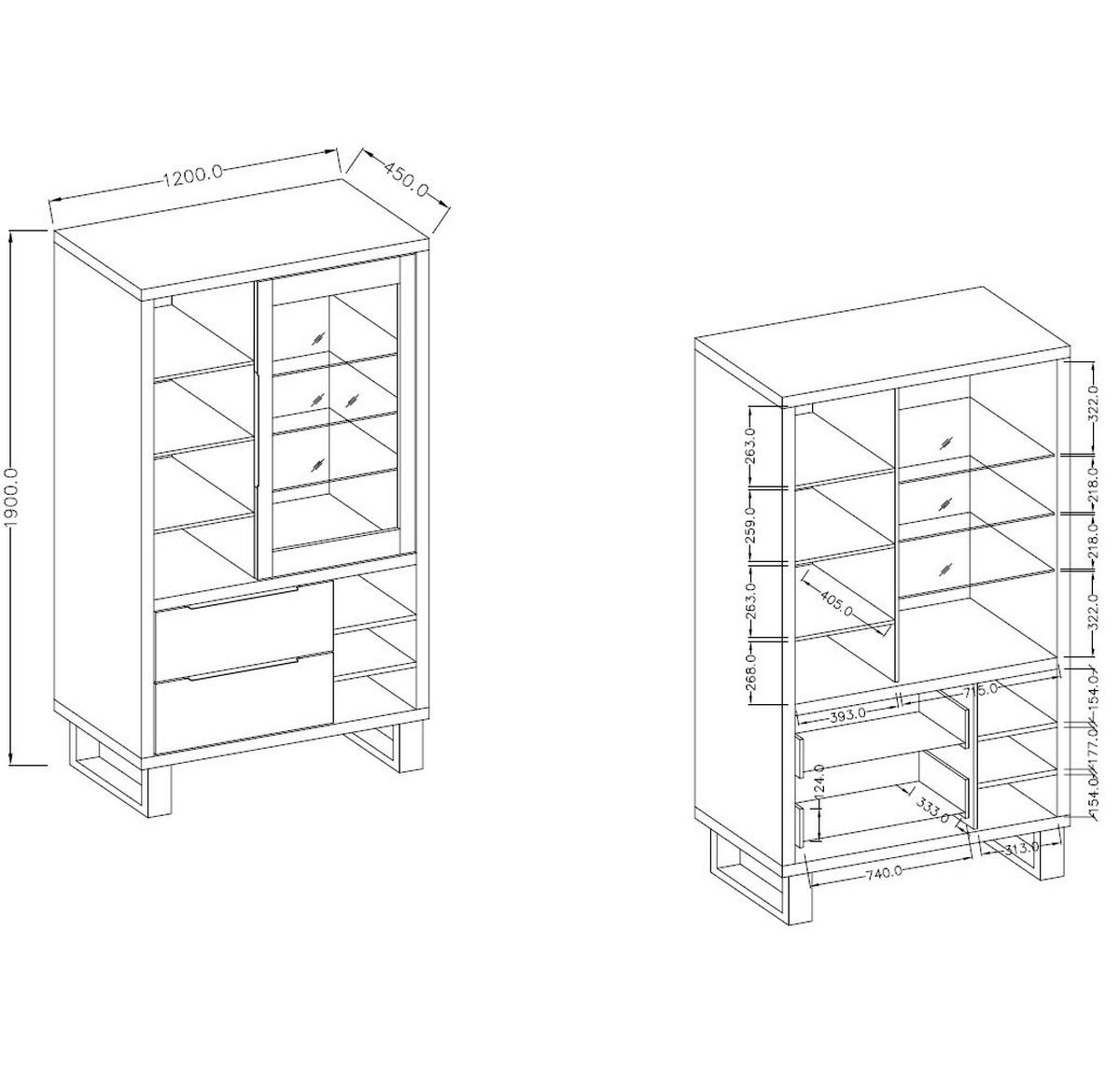 VITRINE Halle Wotan Eiche 120 / 45 / 190 cm - Eiche Wotan/Braun, Holz/Holzwerkstoff (120/190/45cm) - Feldmann-Wohnen