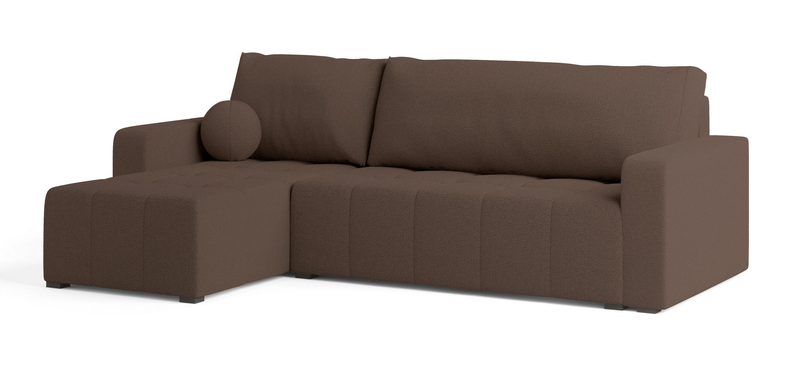 ECKSOFA VOLIRA Braun Boucle-Stoff mit Schlaffunktion - Braun, Holz (230/143cm) - MASSENO