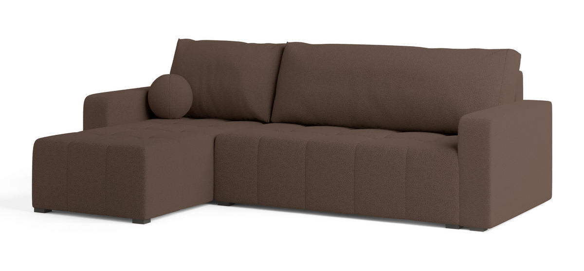 ECKSOFA VOLIRA Braun Boucle-Stoff mit Schlaffunktion - Braun, Holz (230/143cm) - MASSENO