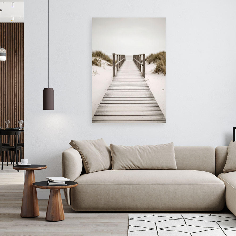 LEINWANDBILD Pier Strandlandschaft Natur 80x120cm - Beige, Textil (80/120cm) - Feeby