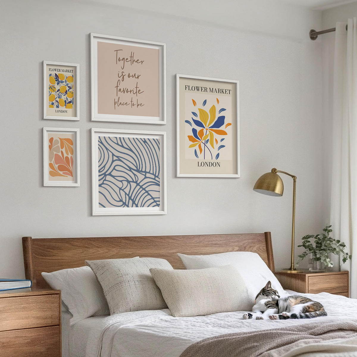 WANDBILDER 5er-Set - 50x50 cm & 20x30 cm & 40x60 cm Weißer Rahmen - Moderne abstrakte Blumen - Weiß, Kunststoff (40/60cm) - ArtPrintCave