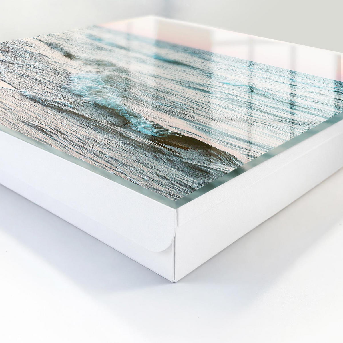 SCHLÜSSELBOX Weiß 30x30 cm – Türöffnung nach rechts - Meereswellen - Blau, Metall (30/30/5cm) - TULUP