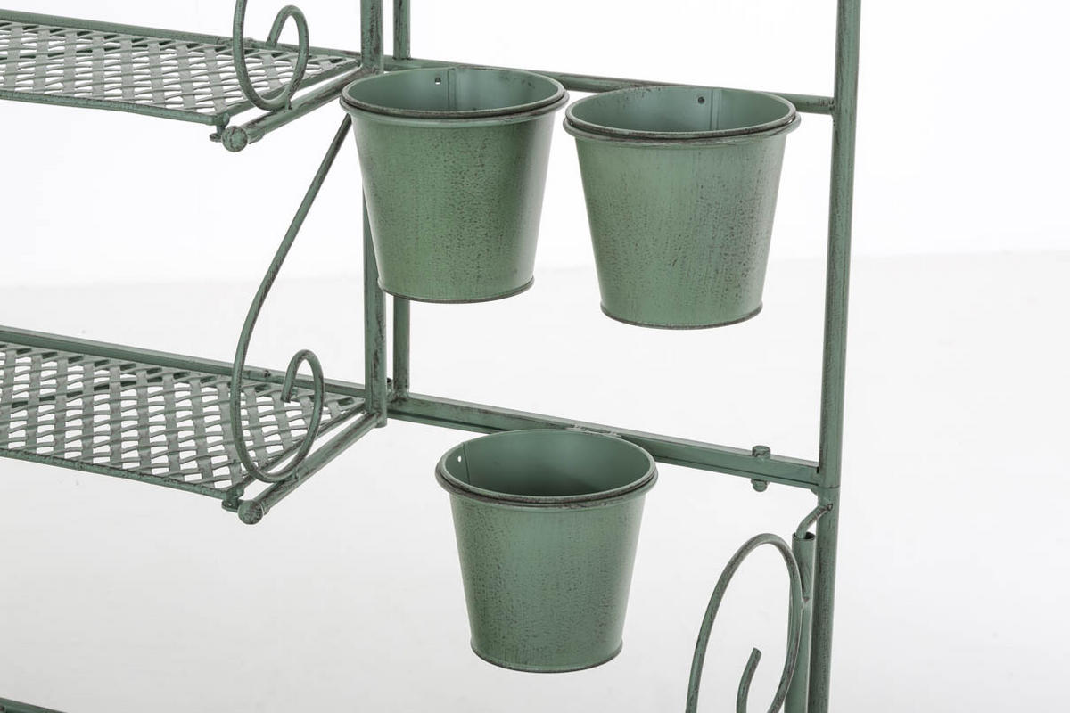 PFLANZREGAL Jena Antik Ablagen 94x30x149cm Metall Antik-Grün Pflanztisch - Grün, Metall (94/149/30cm) - DELUKE