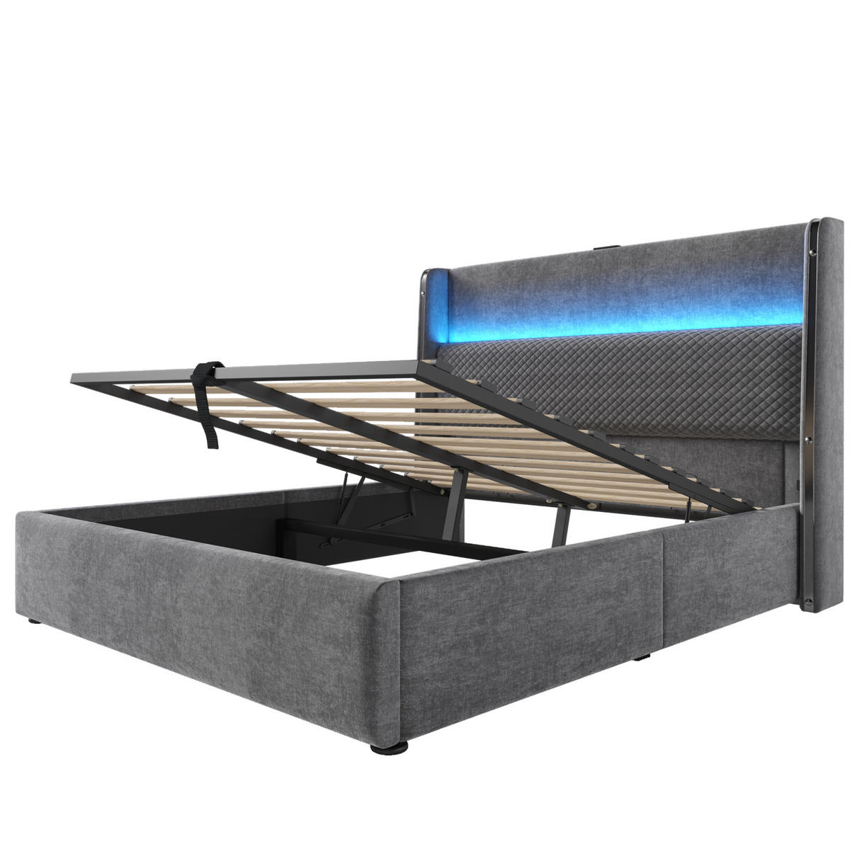 POLSTERBETT 160/200 cm mit Bettkasten, LED-Beleuchtung und USB/Type-C in Grau - Grau, Textil (160/200cm) - BEAOK