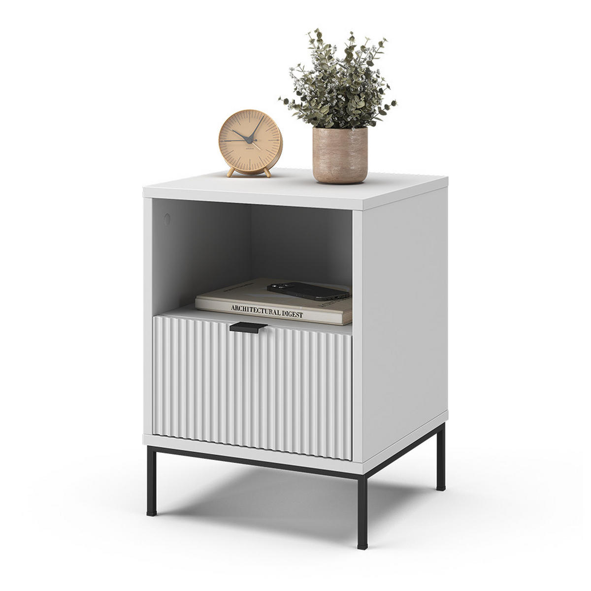 NACHTTISCH Eliza Weiß 40 x 55 cm mit 1 Schublade - Weiß, Holzwerkstoff (40/55/38.1cm) - Vicco