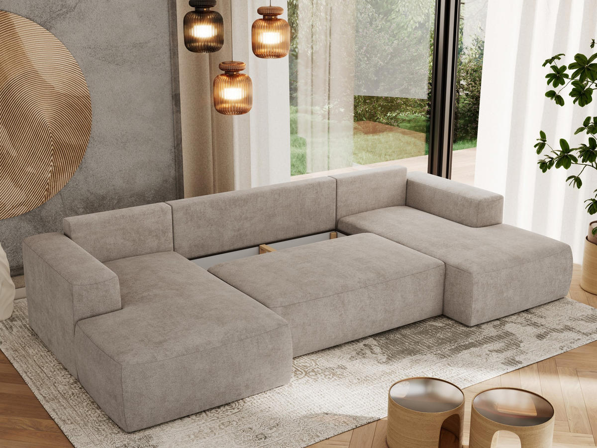 WOHNLANDSCHAFT TRENTINO U Beige Struktur - Beige, Textil (334/91/163cm) - MKS