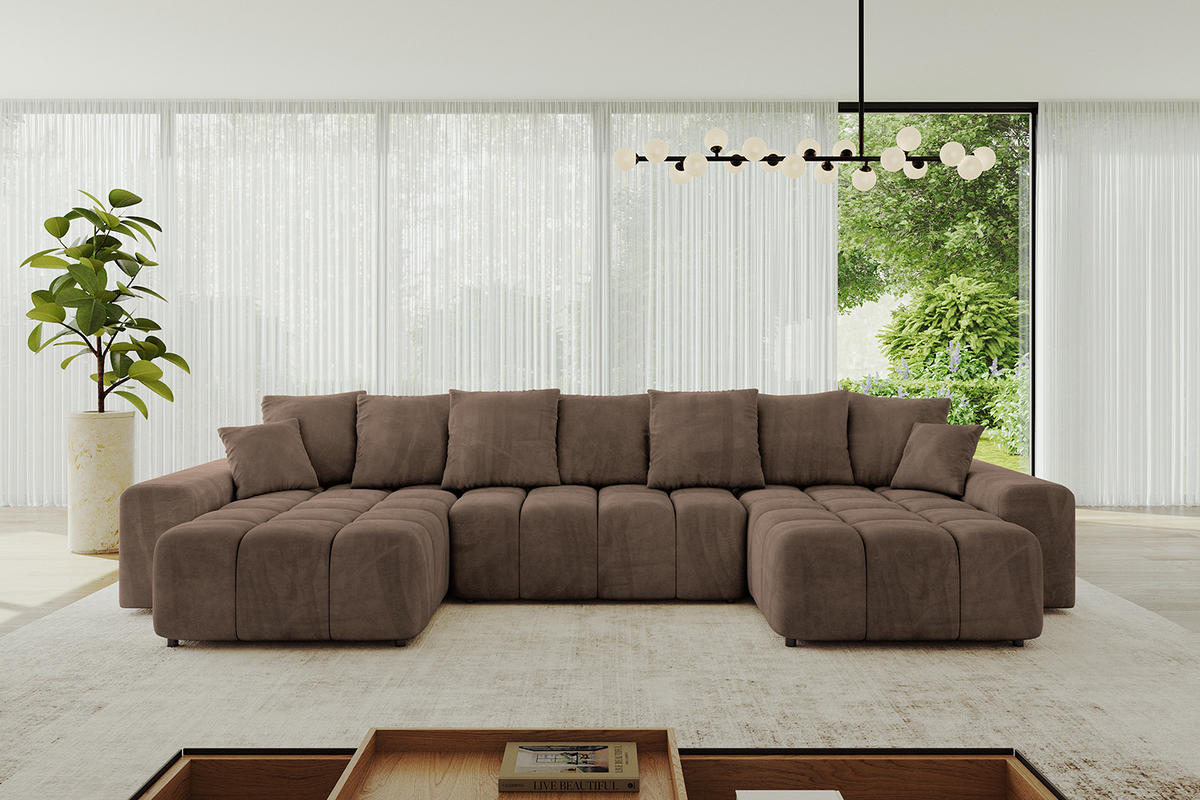 WOHNLANDSCHAFT ENIL-U 390x175x84 Braun Velours - Braun, Holzwerkstoff/Kunststoff (390/84/175cm) - ALTDECOR