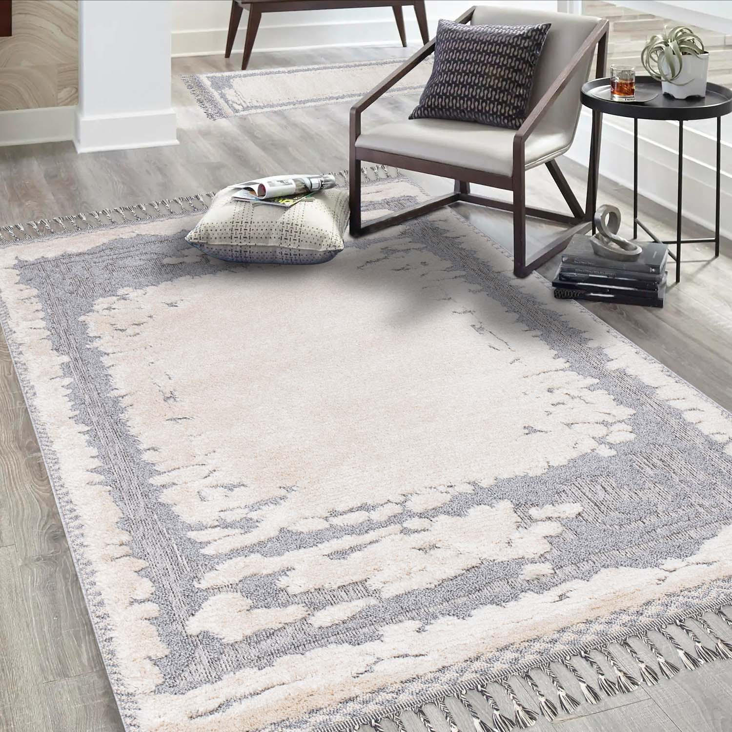 KURZFLOR-TEPPICH Valencia 908 Creme/ Graublau 80x150 cm - Blau/Creme, Textil (80/150cm) - carpet city