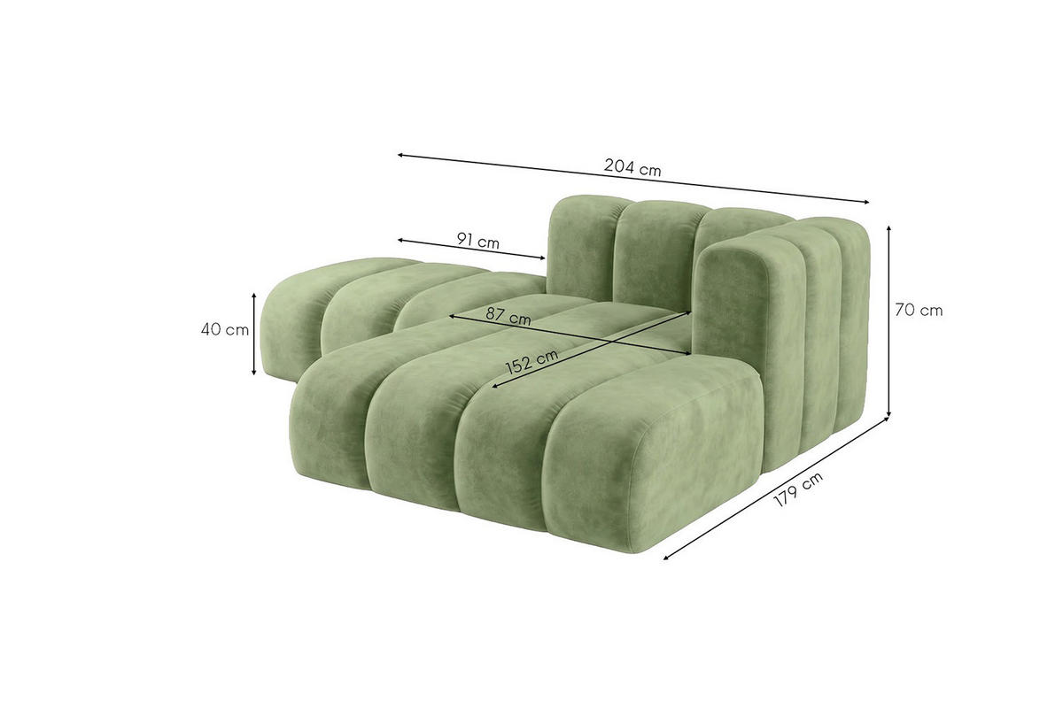CHAISELONGUE Modulare Mit Hocker, Velvet-Stoff Riviera, Olive, Rechts, GRAND - Olivgrün, Holz (204/179cm) - Kaiser Möbel
