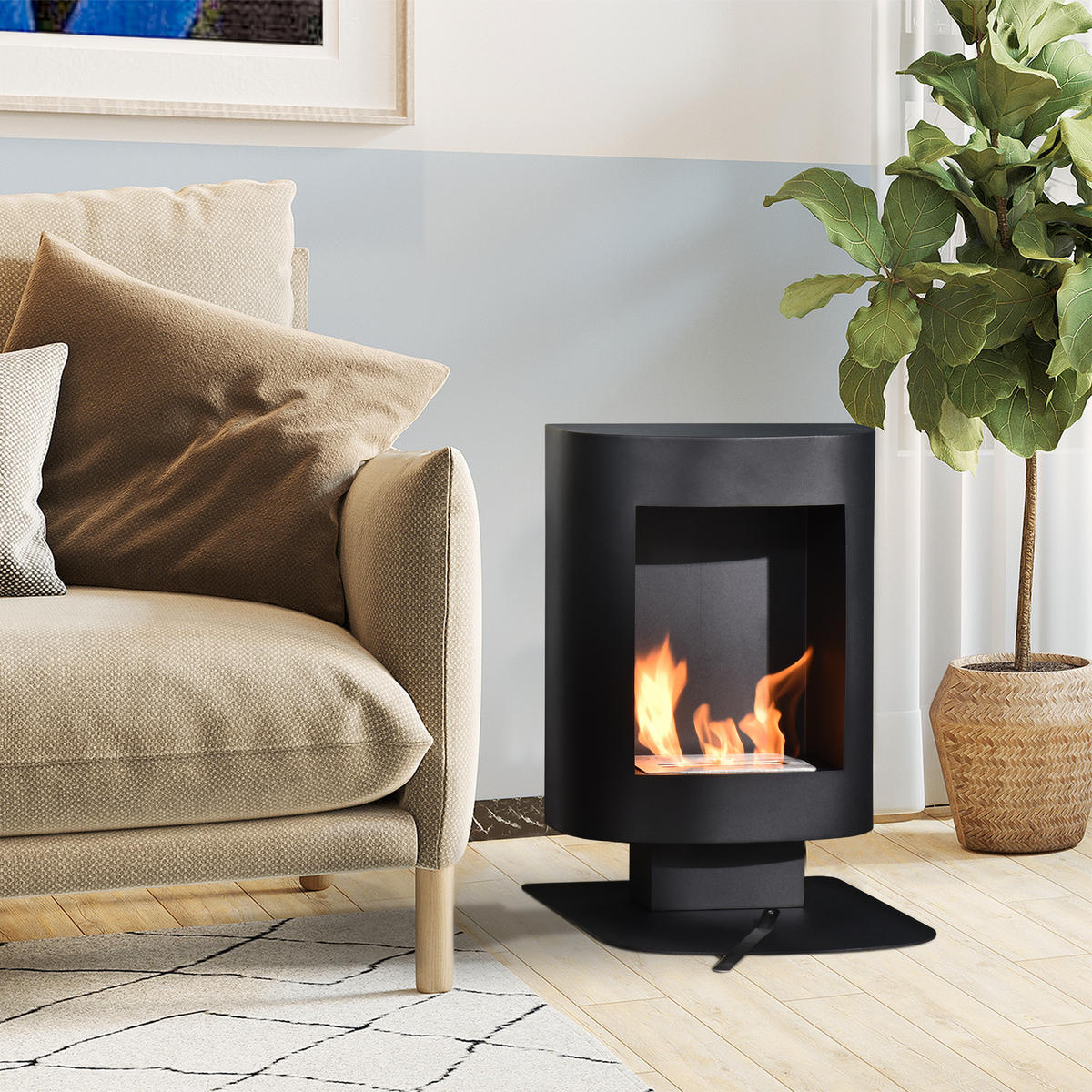 ETHANOL-KAMIN, 1,5L, 3 Std., frei stehend, einzigartig ,Stahl, Schwarz - Schwarz, Metall (53/65/46.5cm) - HOMCOM