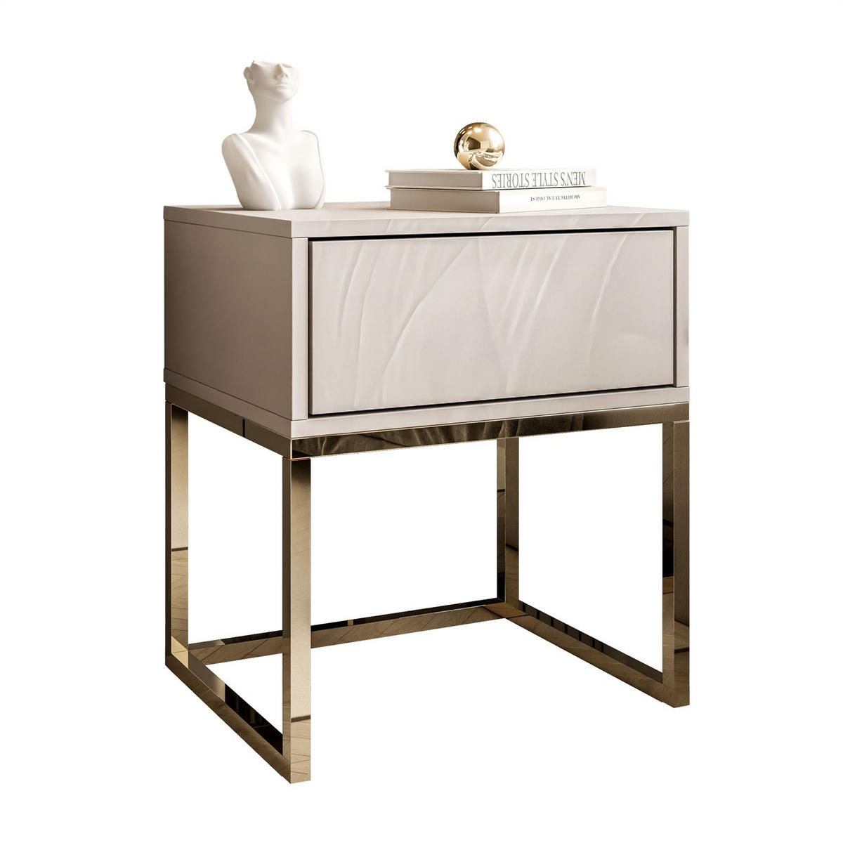NACHTTISCH BLANCO KASZMIR auf verchromtem Gestell PUSH OPEN kaschmir/gold chrom - Goldfarben, Holzwerkstoff (45/52/37cm) - Lookway
