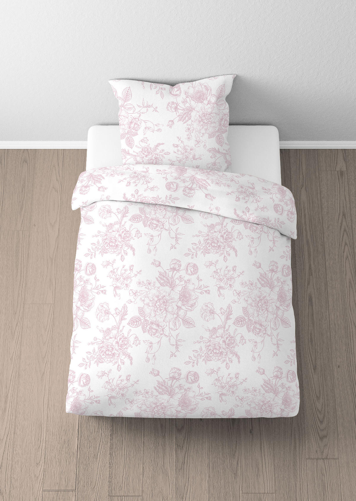 BETTWÄSCHE-GARNITUR Satin Rosen Fein rose, 135x200 cm + 80x80 cm - Rosa, Textil (135/200cm) - Castell