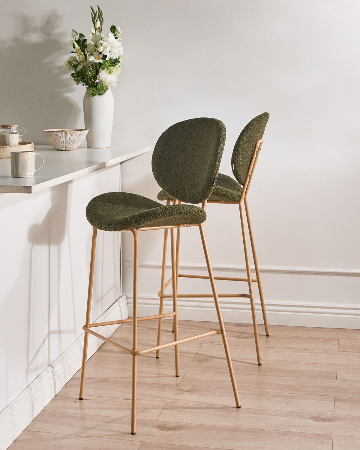 BARSTÜHLEN 2er-Set Hellbraun/Dunkelgrün Luana - Hellbraun/Dunkelgrün, Textil (52/116/48cm) - Beliani