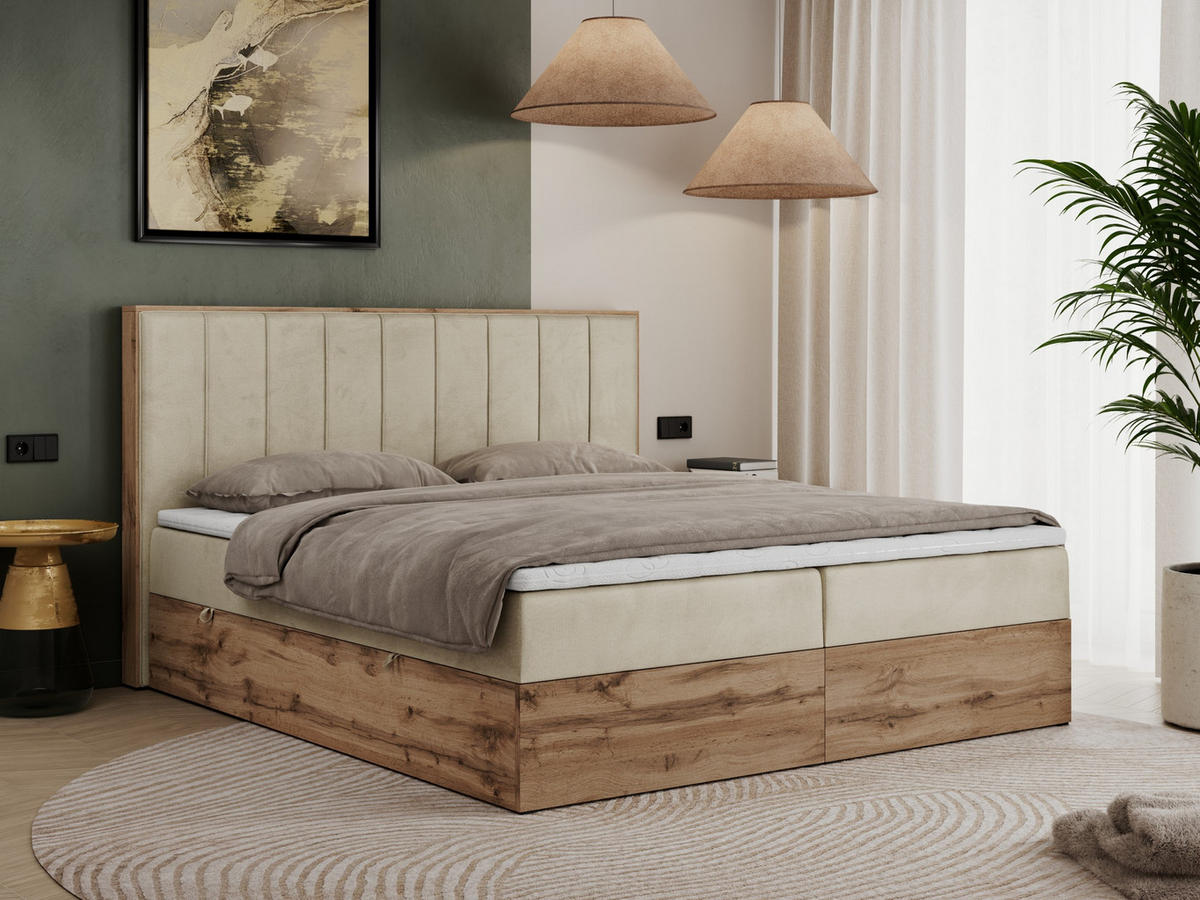 BOXBETT BELLISSIMO 180/200 Beige Velvet - H3 - Beige, Holz/Textil (180/200cm) - MKS