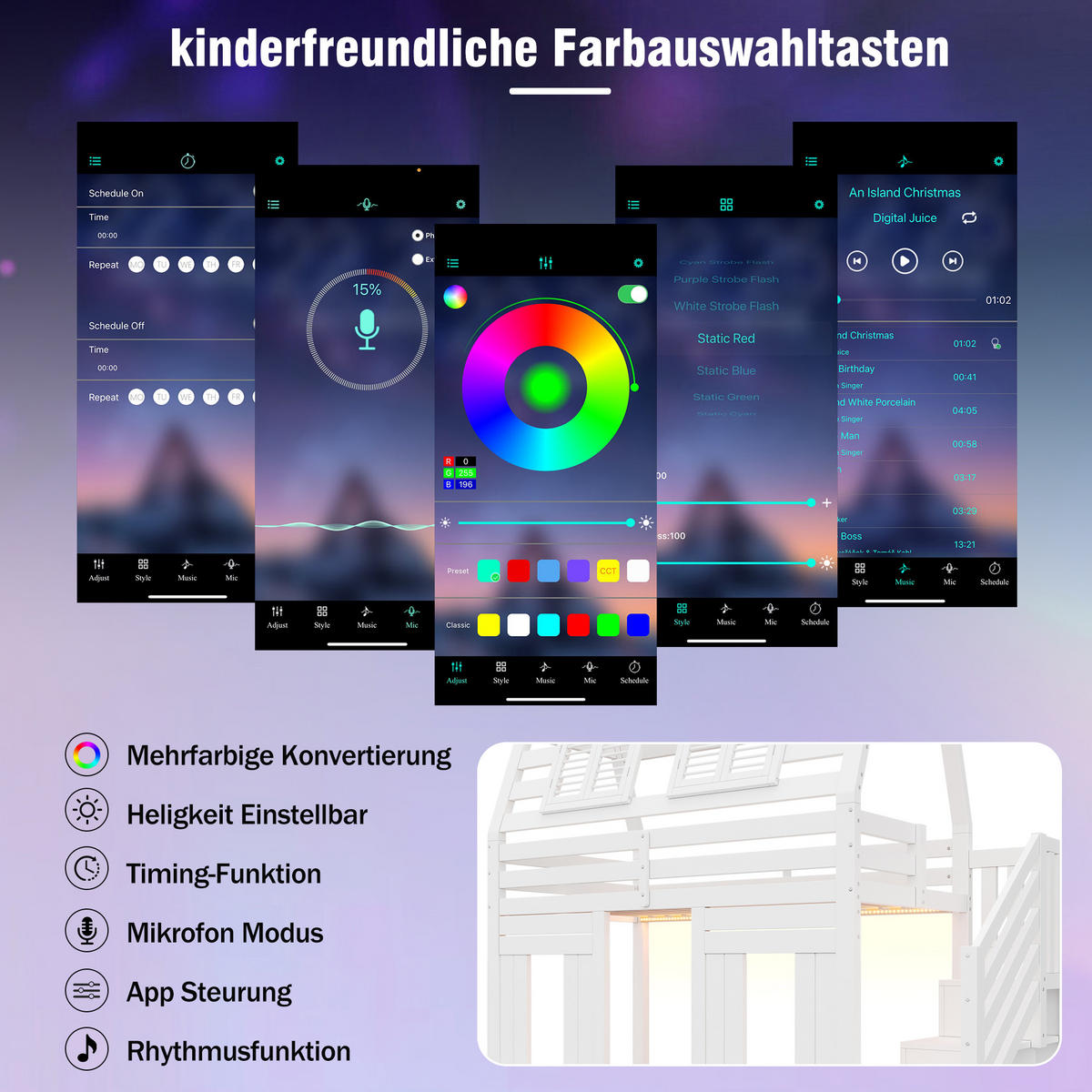 ETAGENBETT Mit LED Weiß 90x200 cm - Weiß, Holz (90/200cm) - ComfortXL