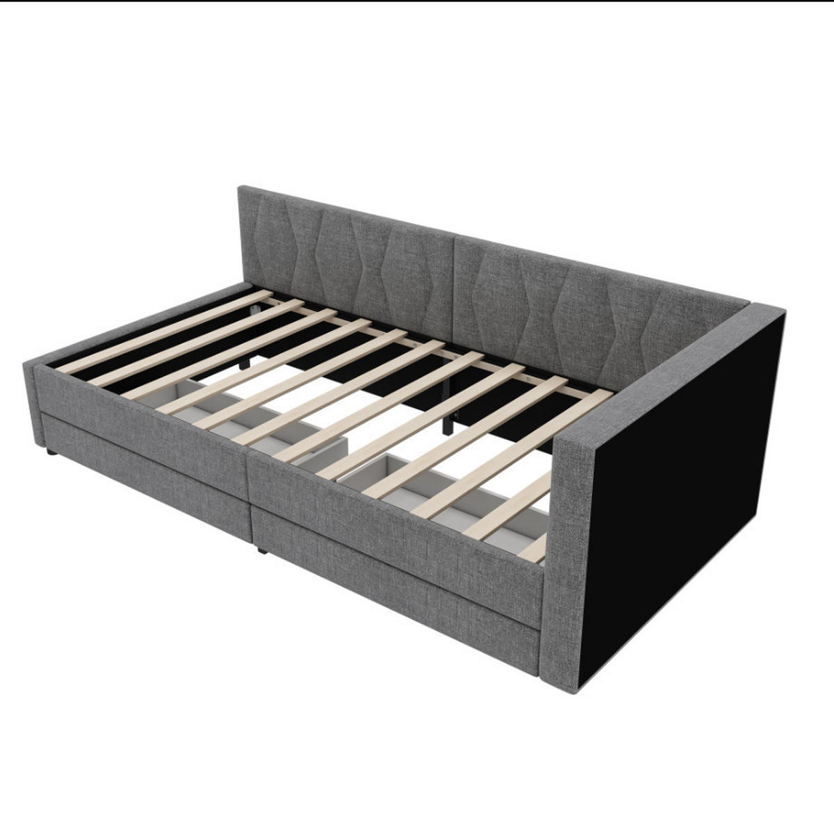 POLSTERBETT Tagesbett 90x200cm, Staufach, USB+USB-C, LED Fernbedienung, Schubladen, Leinen, Grau - Grau, Textil (90/200cm)