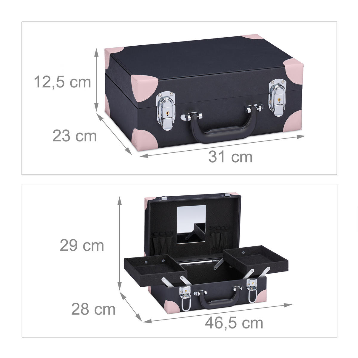 KOSMETIKKOFFER - Schwarz, Glas/Kunststoff (31/12.5/23cm) - Relaxdays