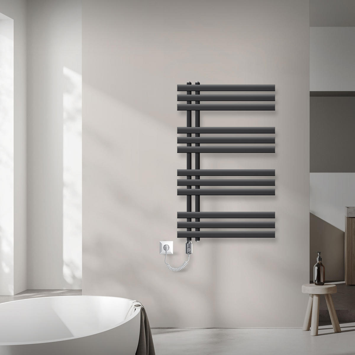 ELEKTRICKÝ KOUPELNOVÝ TOPNÝ TĚLESO Iron EM 600 x 1000 mm, antracit, s topným tělesem 600 W - antracitová, kov (60/100/3cm) - LuxeBath