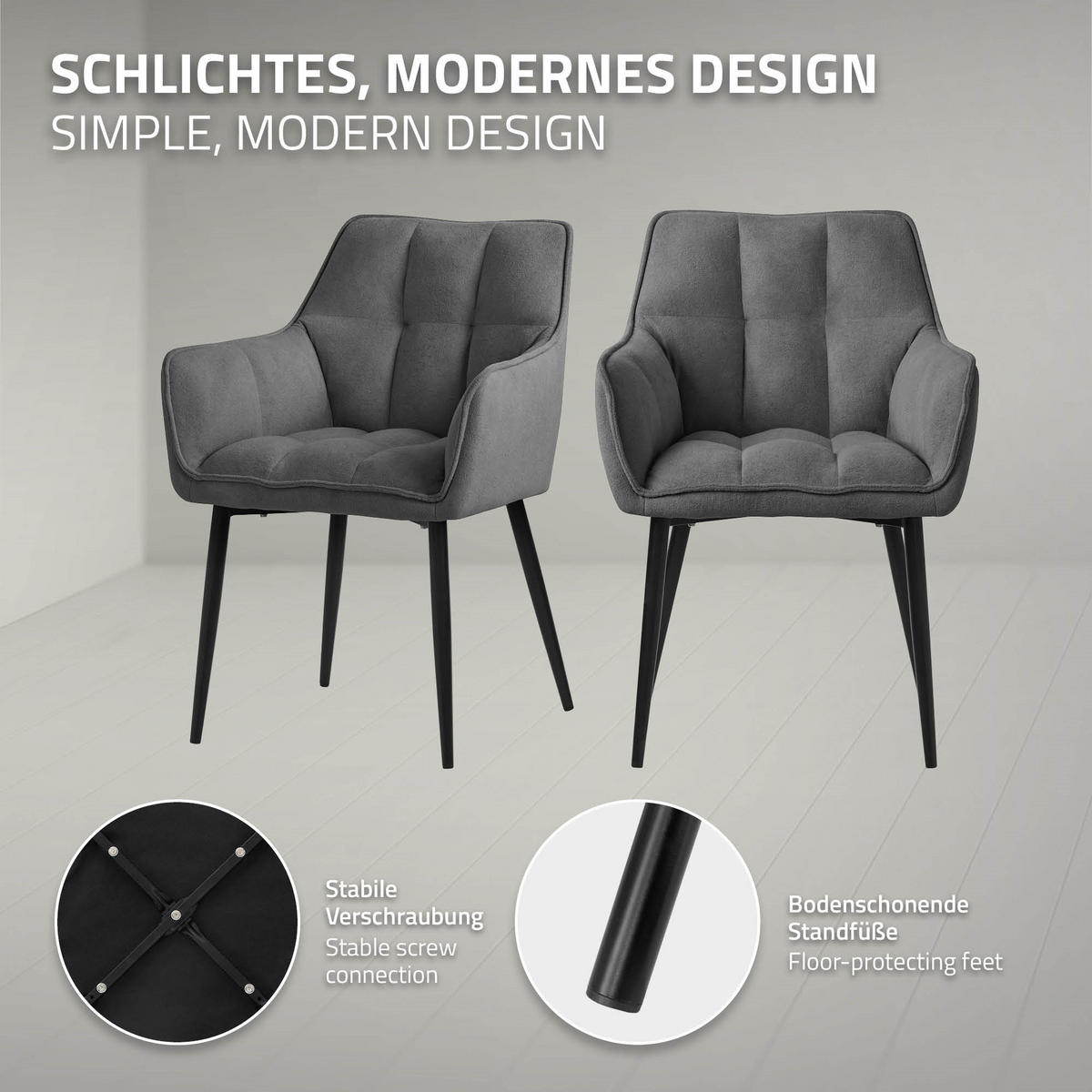 JÍDELNÍŽIDLA, SADA 6 KS, tmavě šedá froté látka - černá/tmavě šedá, kov/textil (63/90/57cm) - ML-DESIGN