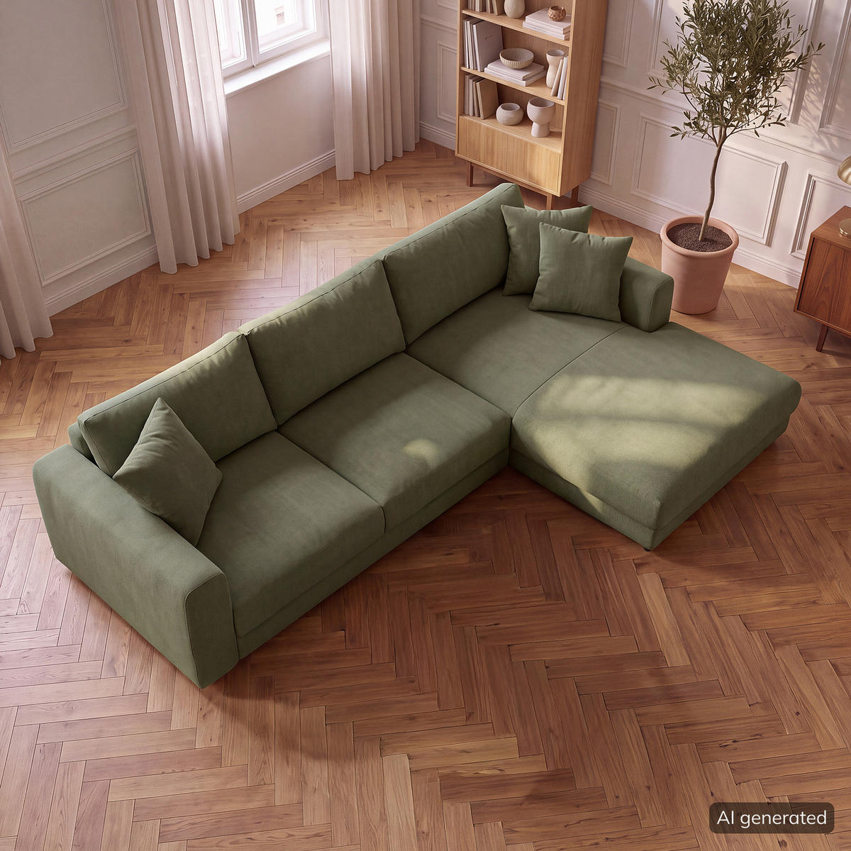 ECKSOFA mit Longchair - Schwarz/Grün, Holz/Kunststoff (286/183cm) - home24