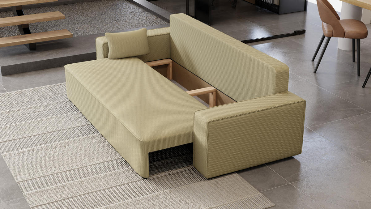SOFA Vens mit Bettkasten und Schlaffunktion, Cordstoff - Beige, Holzwerkstoff (242/85/95cm)