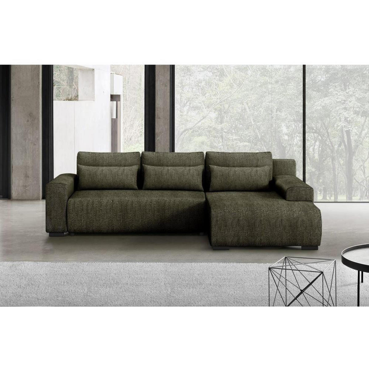 ECKSCHLAFSOFA Benny olivgrün rechts - Schwarz/Olivgrün, Kunststoff/Textil (271/185cm) - Beautysofa