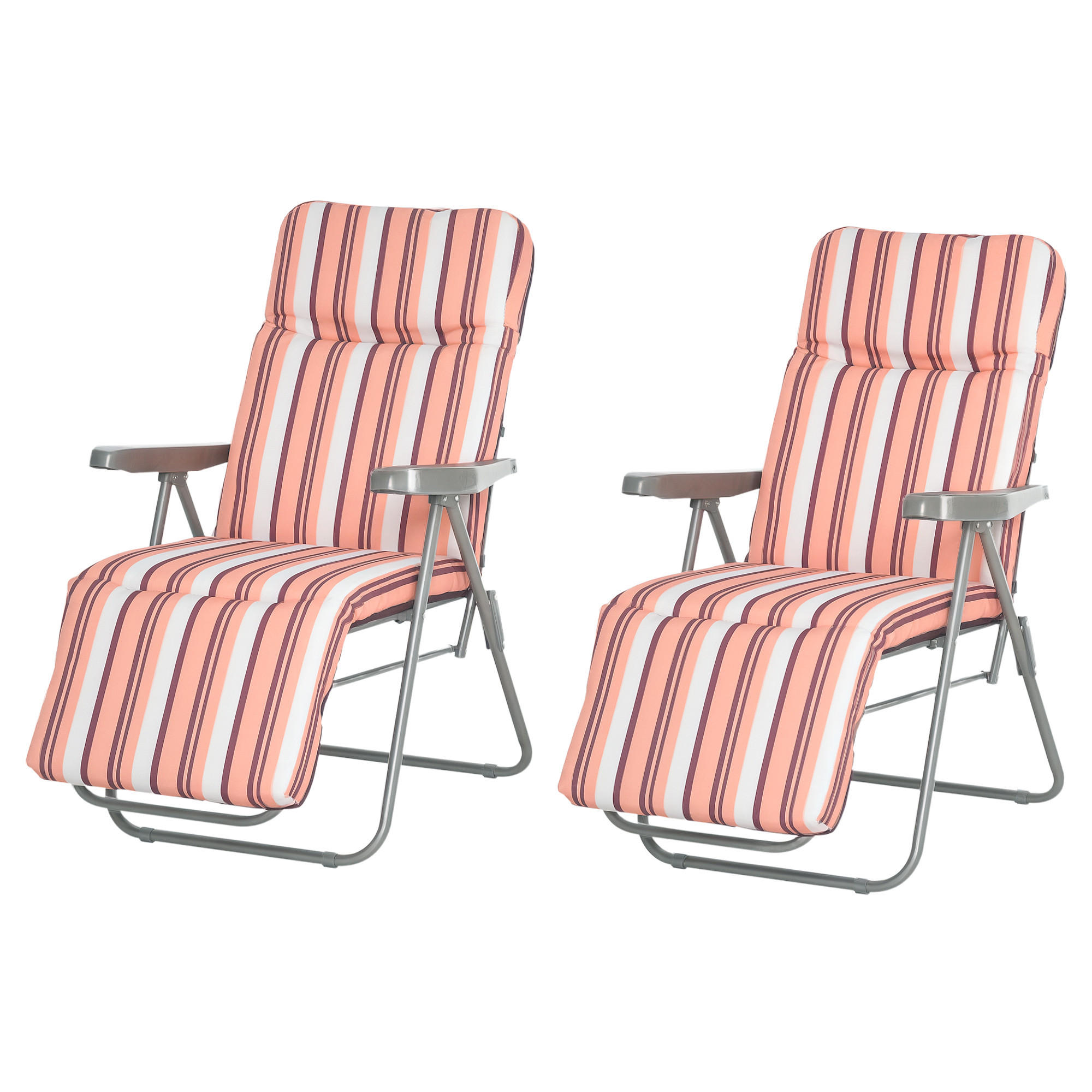 SONNENLIEGE 2er-Set, 5-fach verstellbar, 60 x 75 x 102 cm, Grau-Orange - Pink, Metall (75/102/60cm) - Vallsero
