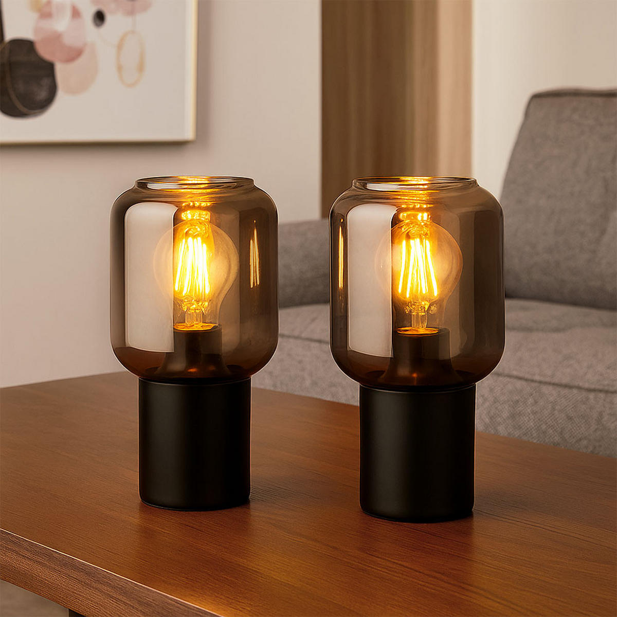 LED TISCHLEUCHTE Metall Grau 2er Set - Grau, Glas (13/13/24cm) - Globo Lighting