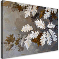 LEINWANDBILD, Eichenblätter Natur weiß-beige - Grau, Textil (90/60cm) - Feeby