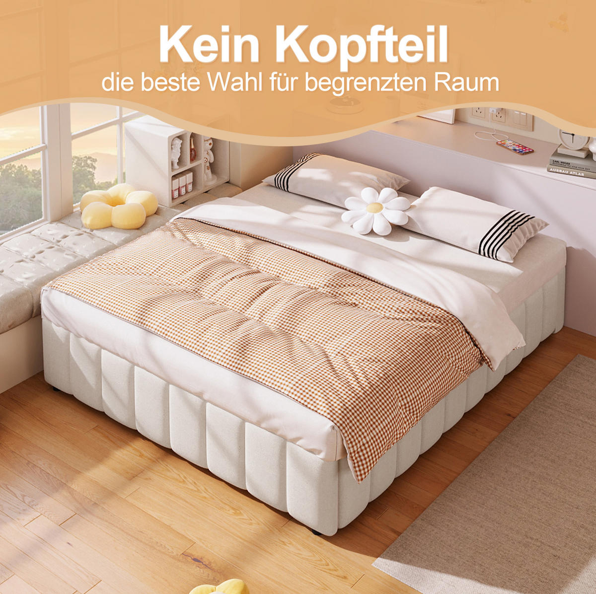 POLSTERBETT mit hydraulischem Stauraum 140x200 cm Leinen Beige - Beige, Metall (140/200cm) - Meubliv