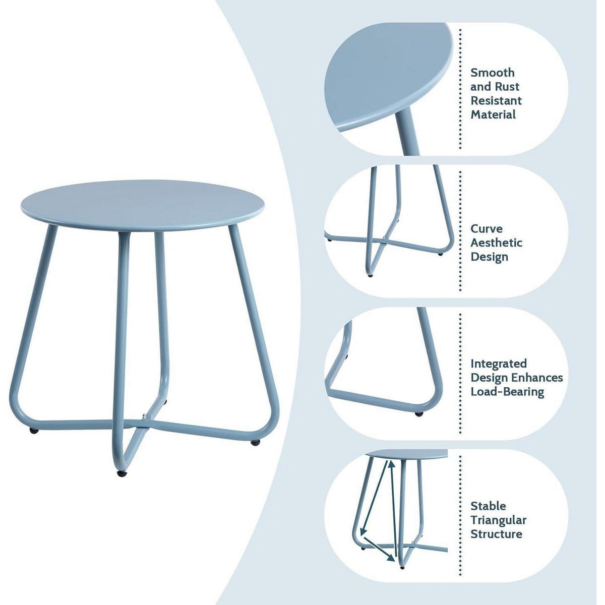 BEISTELLTISCH Rund Grau Blau 43 cm - Hellblau, Metall (52/48/6cm)
