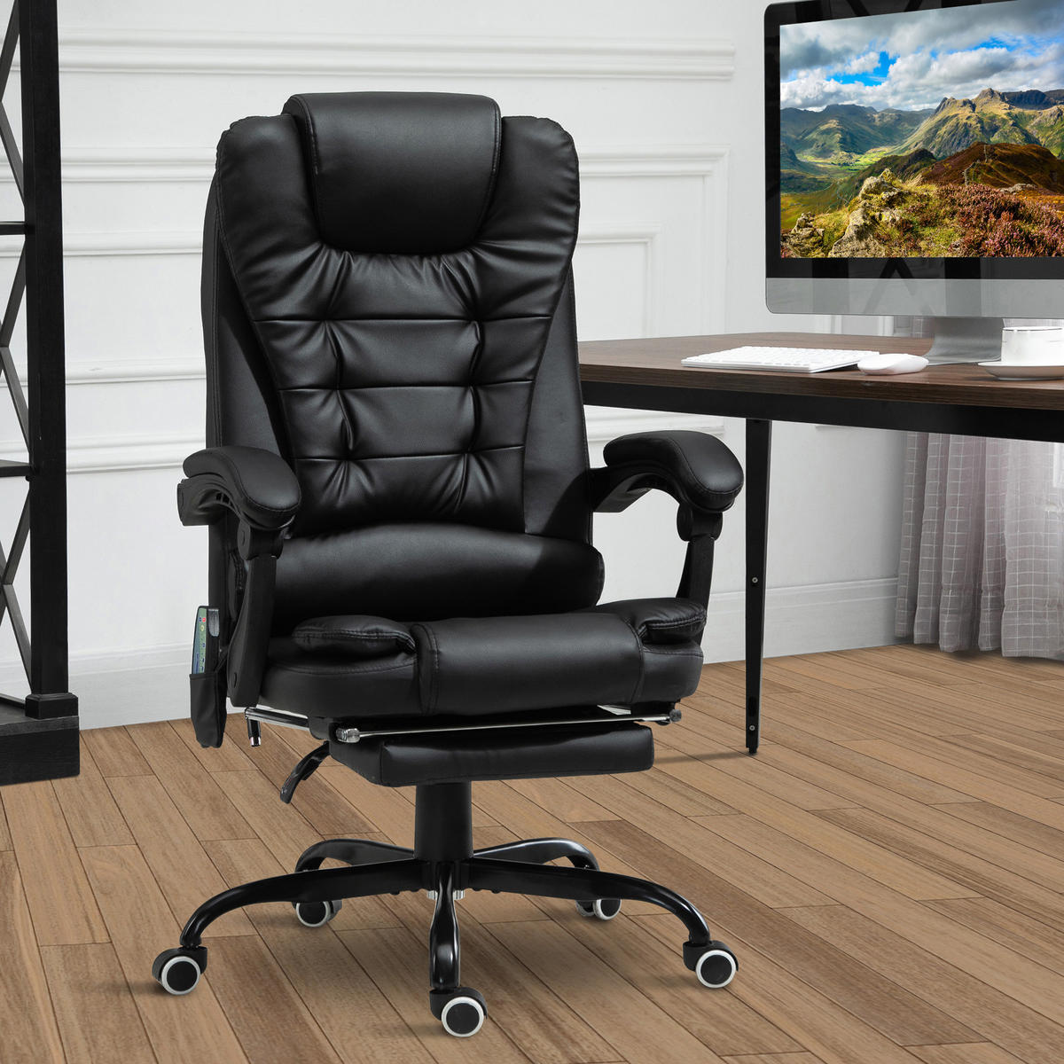 CHEFSESSEL DE-11645 ergonomisch mit Massagefunktion & Fußstütze Schwarz - Schwarz, Metall (79/121/67cm) - ComfortXL