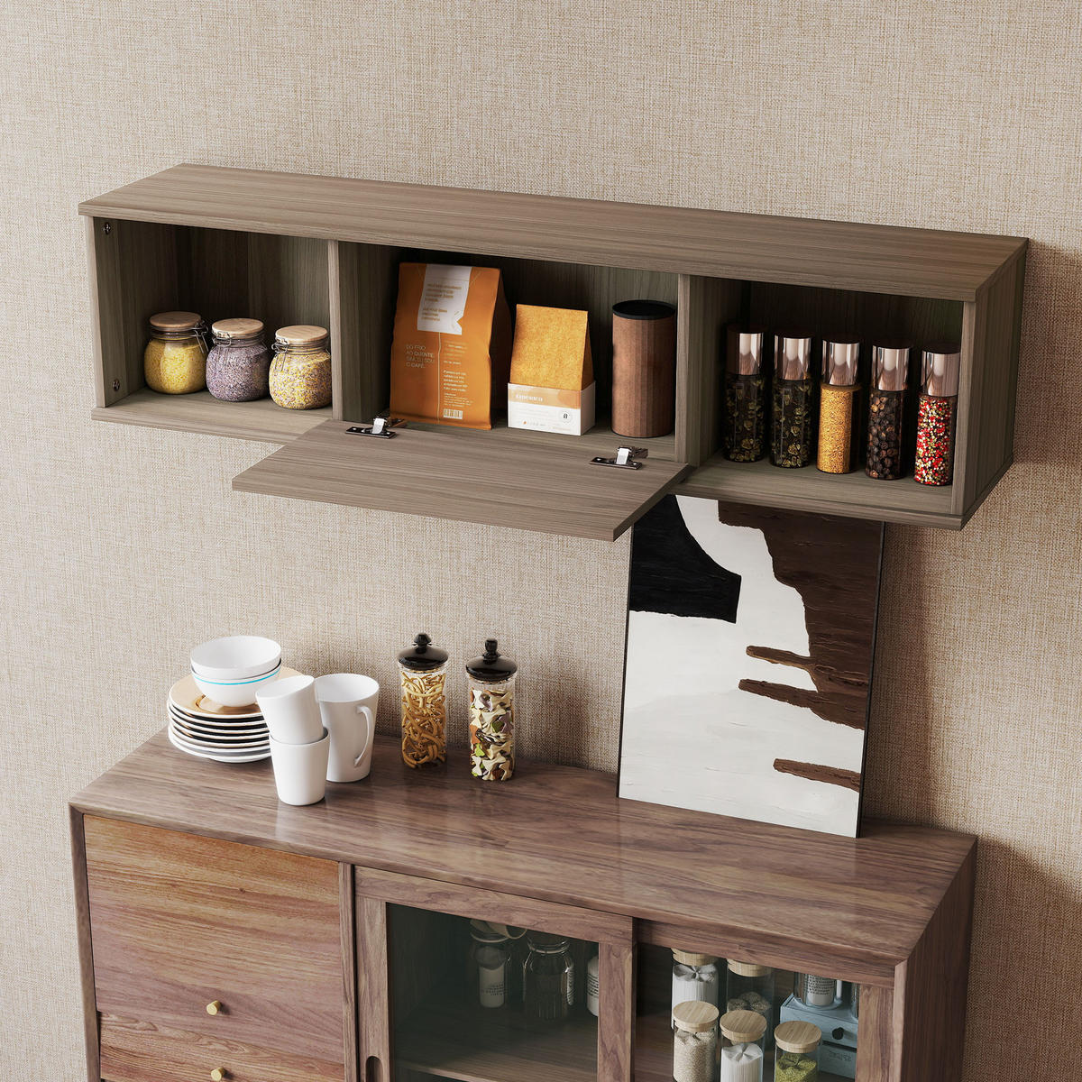 LOWBOARD DE-15917 Wandhängend mit Klapptür Braun - Braun, Holzwerkstoff (120/29.5/30cm) - ComfortXL