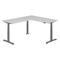 ECKSCHREIBTISCH elektrisch höhenverstellbar L-Form 220/180/74 cm in Grau/Graphitfarben - Graphitfarben/Grau, Holzwerkstoff (220/180/74cm) - bümö