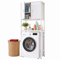 WASCHMASCHINENSCHRANK Weiß weißes Metall 2 Schrankfächer - Weiß, Holzwerkstoff/Metall (64/170/27cm) - Relaxdays